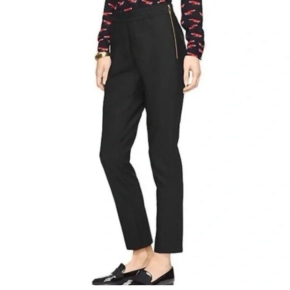 Kate Spade Blaze a Trail Black Slim Fit Pants with gold side zip & elastic waist - Picture 1 of 9